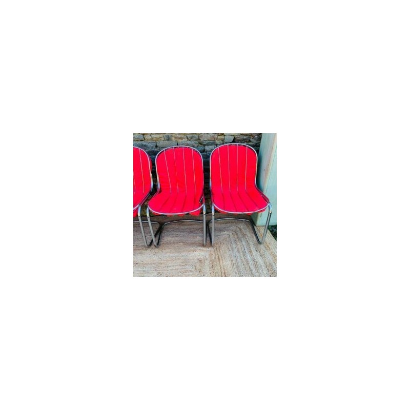 Set van 4 vintage metalen stoelen met kussens, Italië 1970