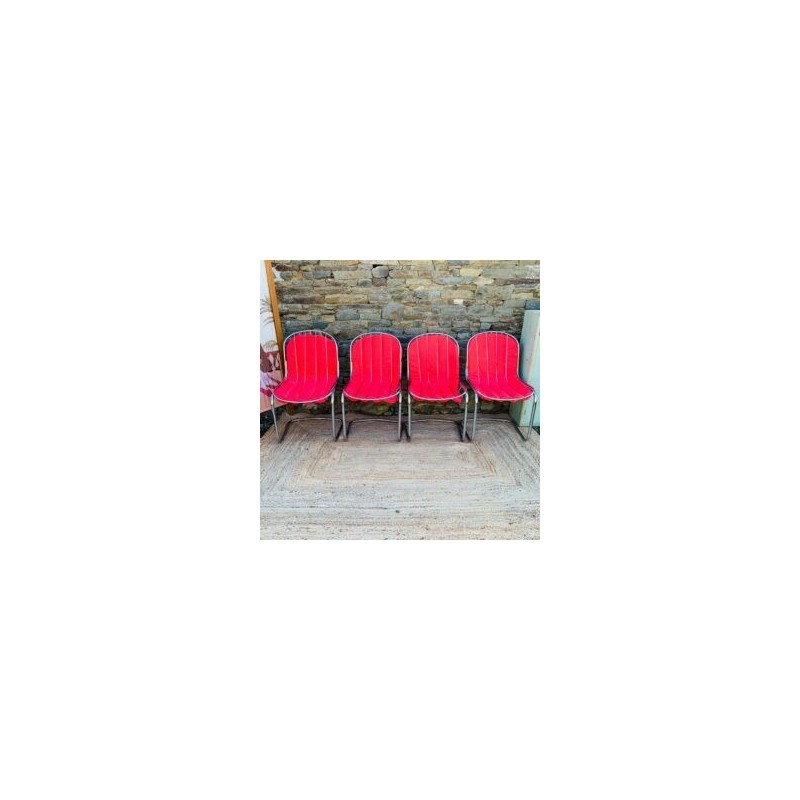 Conjunto de 4 cadeiras de metal vintage com almofadas, Itália 1970