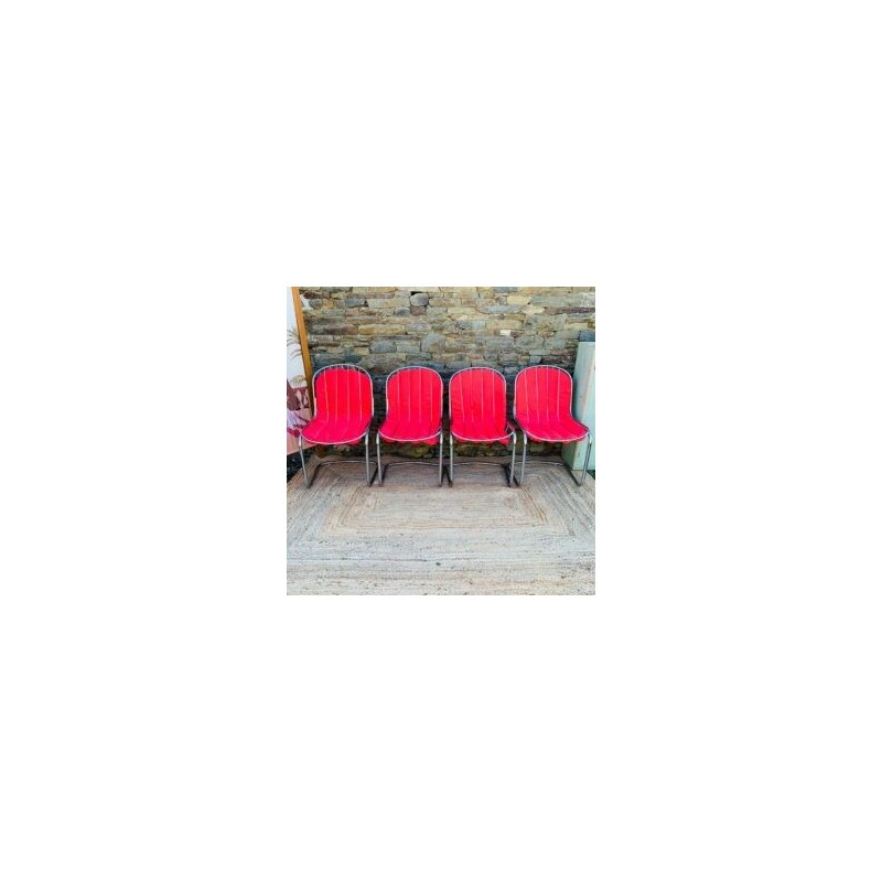 Set of 4 vintage metal chairs with cushions, Italy 1970