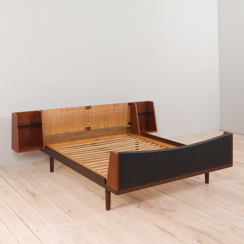 Vintage teak and rattan bed by Hans Wegner for Getama, 1960s