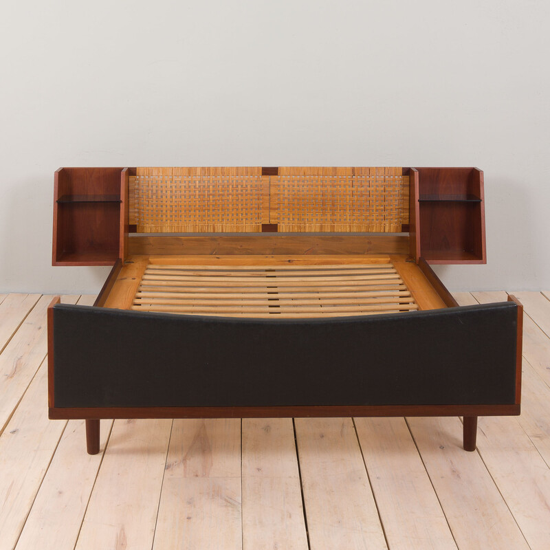 Vintage teak and rattan bed by Hans Wegner for Getama, 1960s