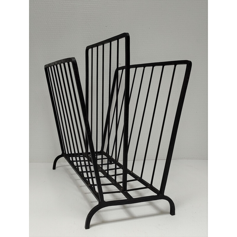 Vintage magazine rack in black wrought iron, France 1960s