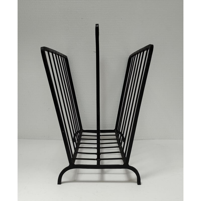 Vintage magazine rack in black wrought iron, France 1960s