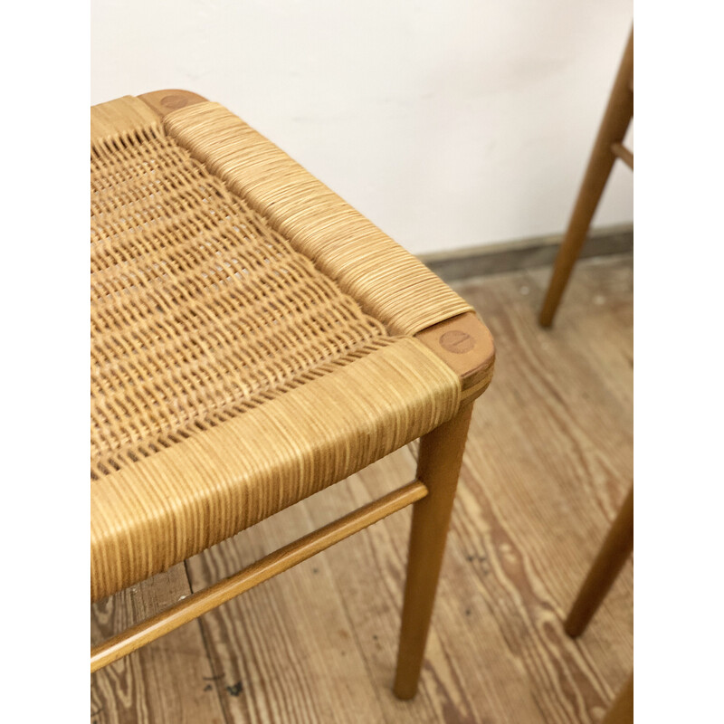 Set of 4 mid-century German dining chairs in teak and rattan mesh by Georg Leowald for Wilkhahn, 1950