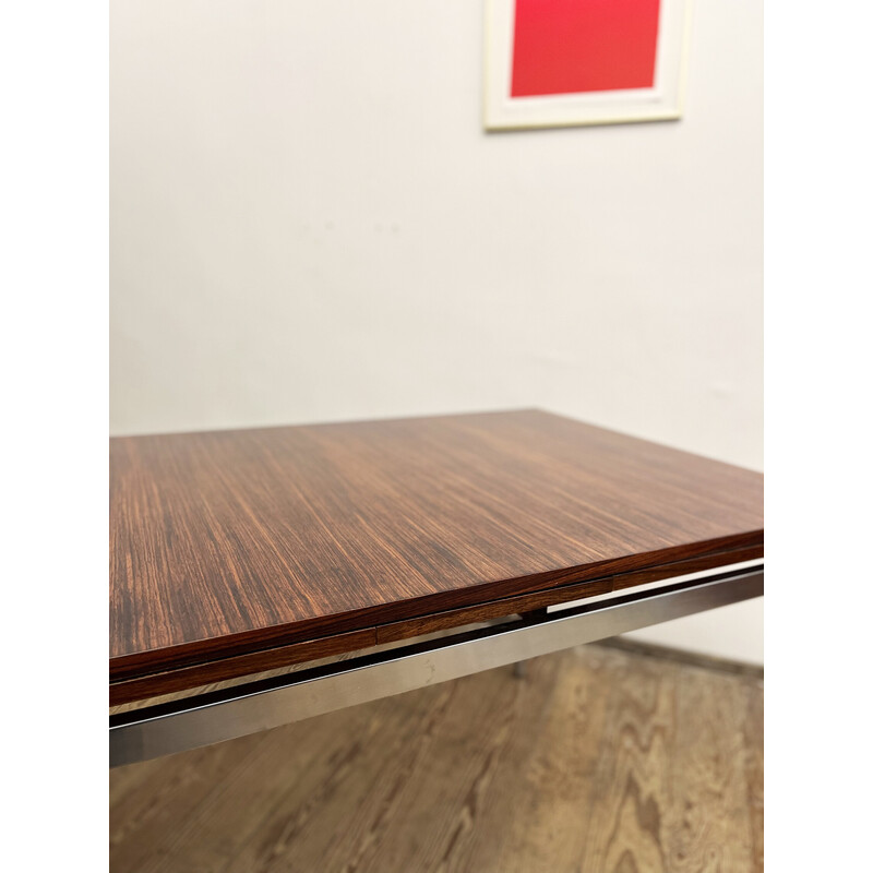 Table extensible allemande vintage en palissandre avec cadre chromé par Lübke, 1960