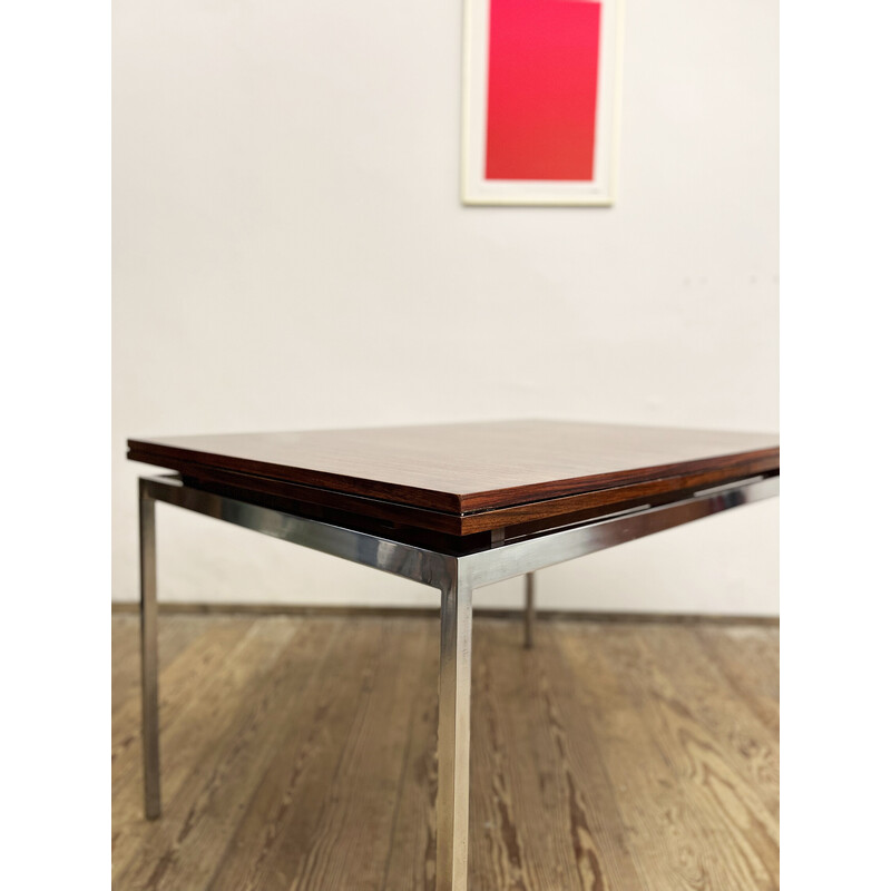 Table extensible allemande vintage en palissandre avec cadre chromé par Lübke, 1960