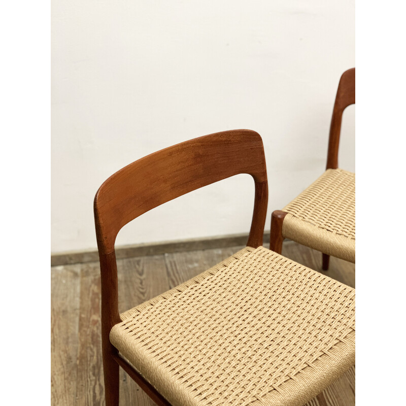Pair of mid-century model 75 chairs in teak by Niels O. Møller for J.L. Moller, 1950