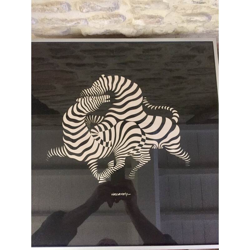 Vintage silk-screen print "the zebras" by Victor Vasarely