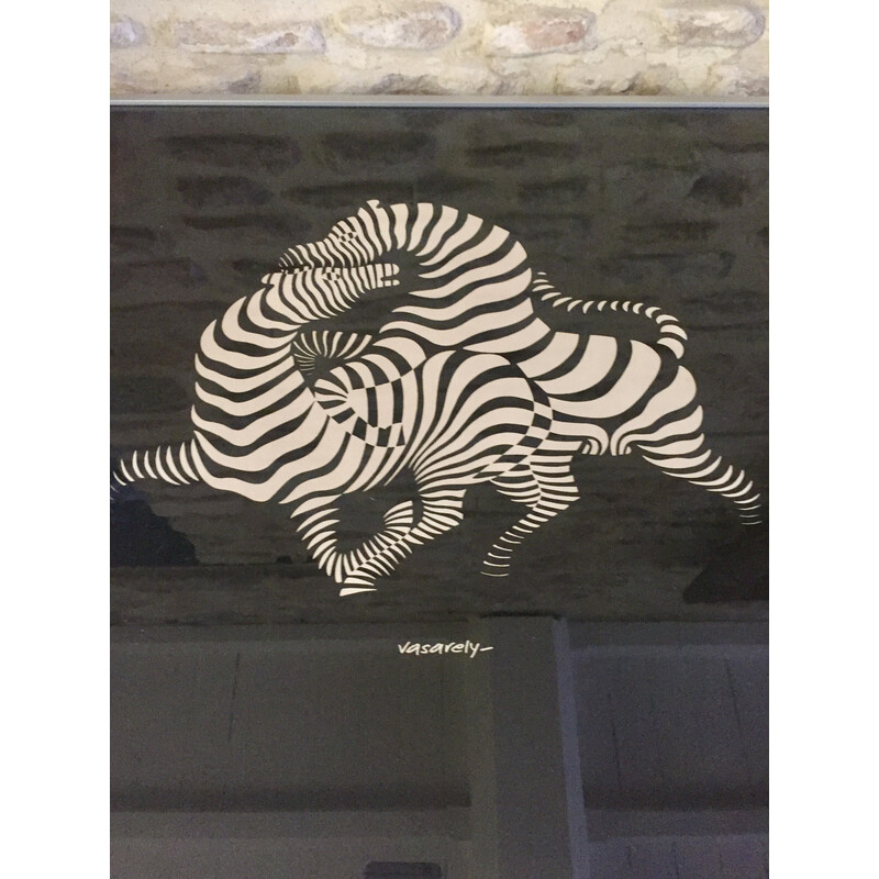 Vintage silk-screen print "the zebras" by Victor Vasarely