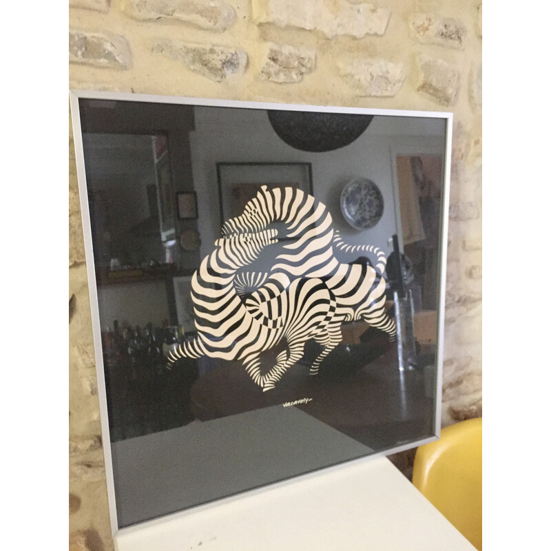 Vintage silk-screen print "the zebras" by Victor Vasarely