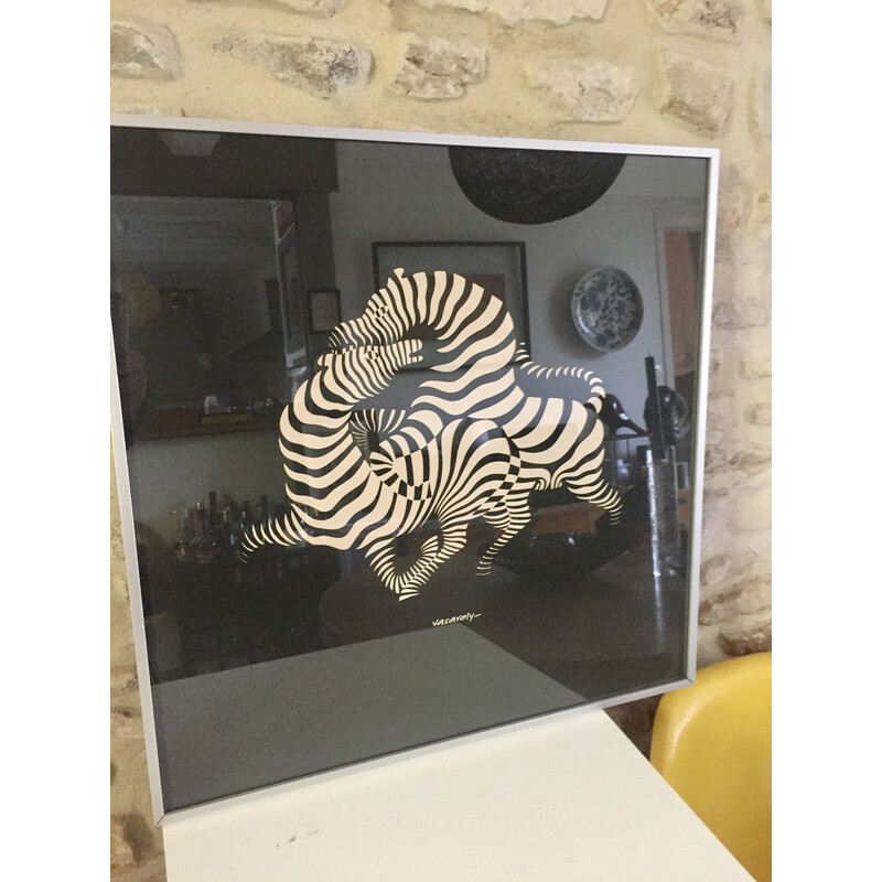 Vintage silk-screen print "the zebras" by Victor Vasarely