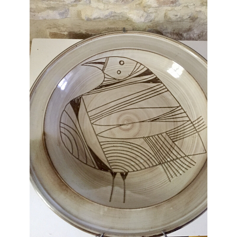 Vintage circular ceramic by Jacques Pouchain