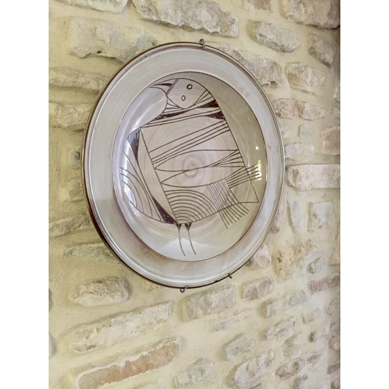 Vintage circular ceramic by Jacques Pouchain