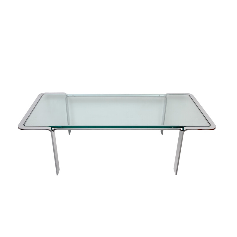 Table basse en acier chromé et verre - 1970