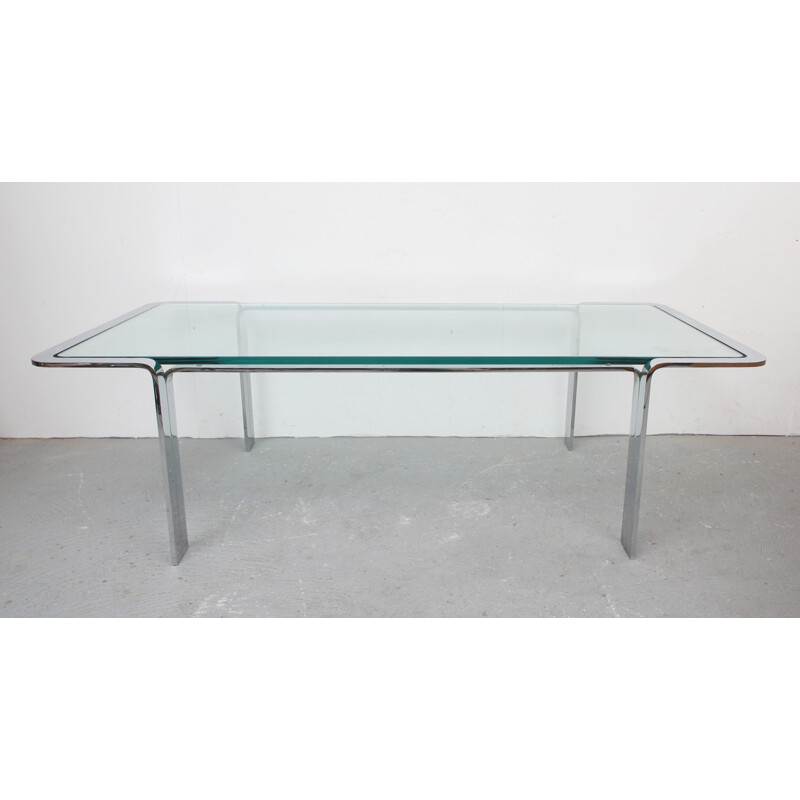 Table basse en acier chromé et verre - 1970