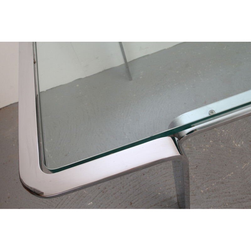 Table basse en acier chromé et verre - 1970
