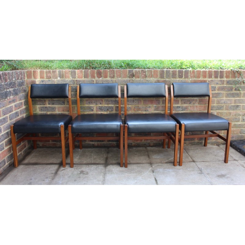 Set of 6 British vintage teak and leather dining chairs by Alfred Cox