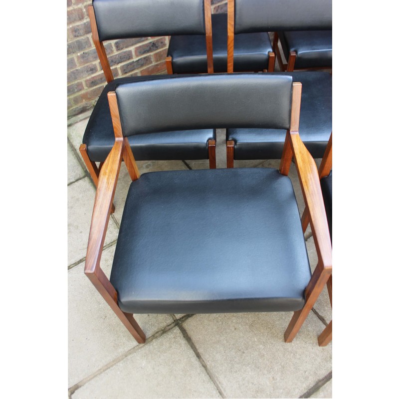 Set of 6 British vintage teak and leather dining chairs by Alfred Cox