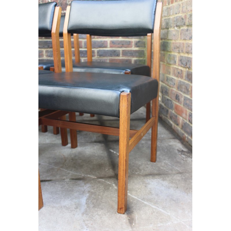 Ensemble de 6 chaises britanniques vintage en teck et cuir par Alfred Cox