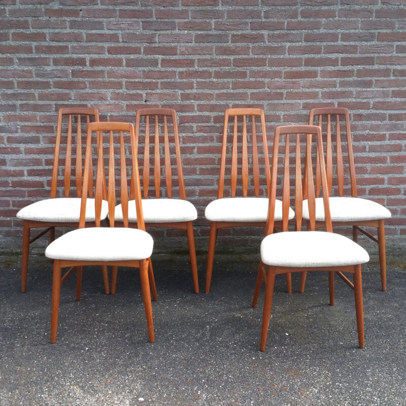 Lot de 6 chaises "Eva" en laine blanche de Niels Koefoed - 1960
