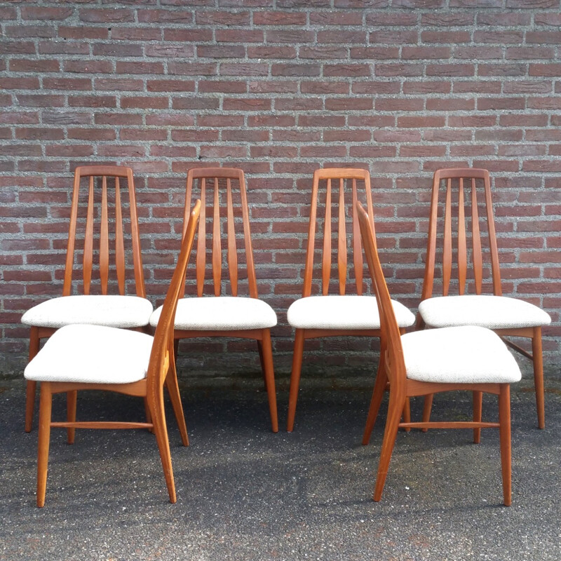 Set of 6 "Eva" chairs in white wool by Niels Koefoed - 1960s