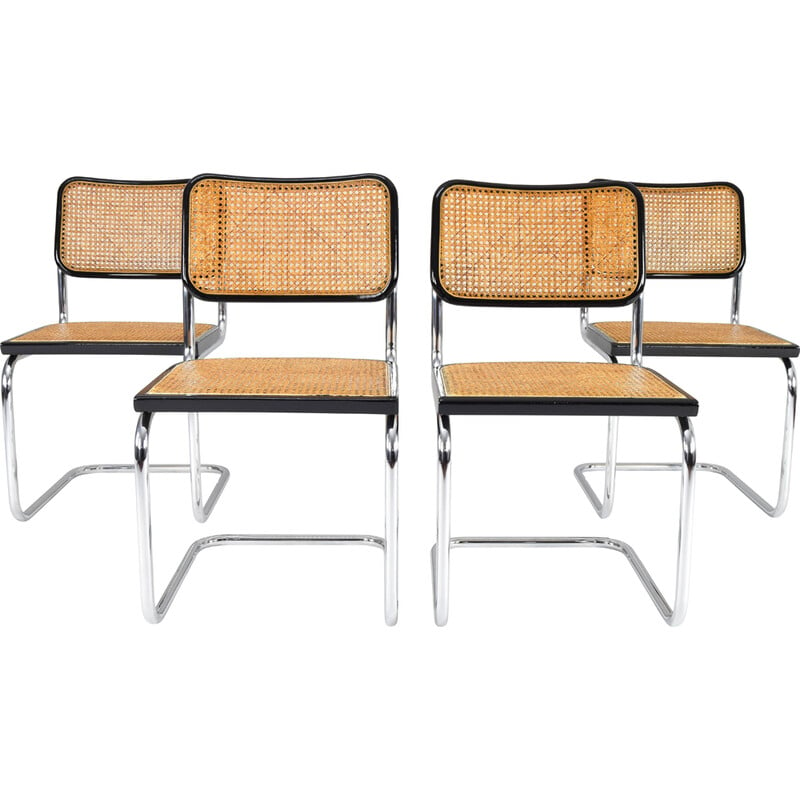 Ensemble de 4 chaises vintage Cesca en hêtre et chrome par Marcel Breuer, Italie 1970