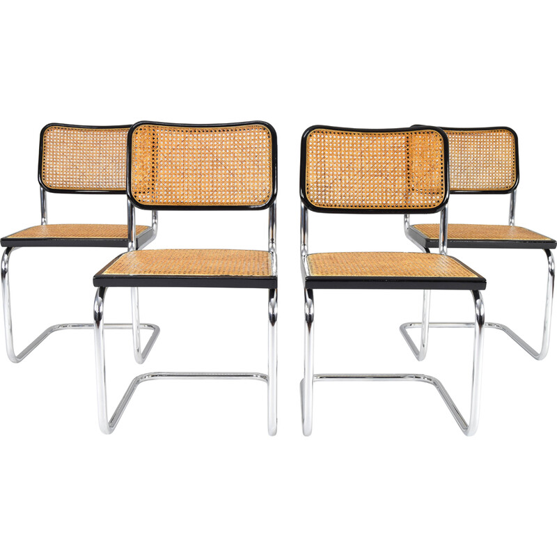 Set of 4 vintage Cesca chairs in beech and chrome by Marcel Breuer, Italy 1970s