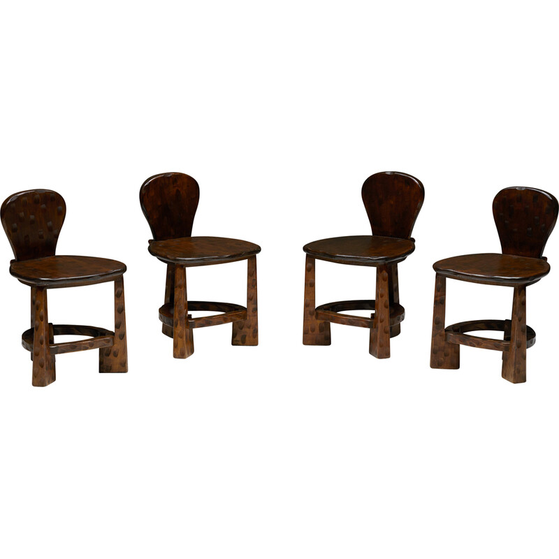 Ensemble de 4 chaises artisanales biologiques vintage, France 1950