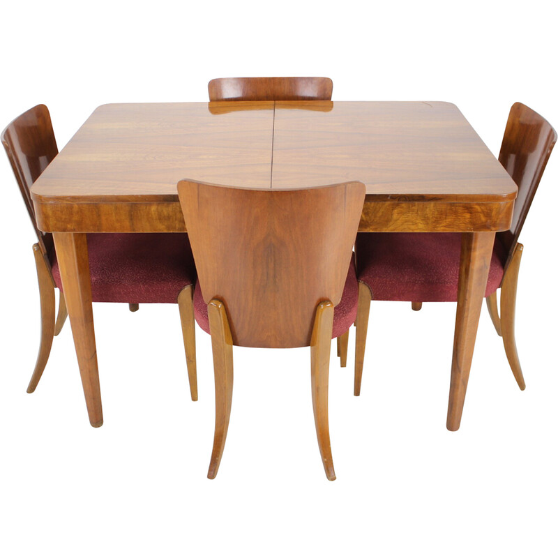 Vintage walnut dining set by Jindrich Halabala, Czechoslovakia 1957