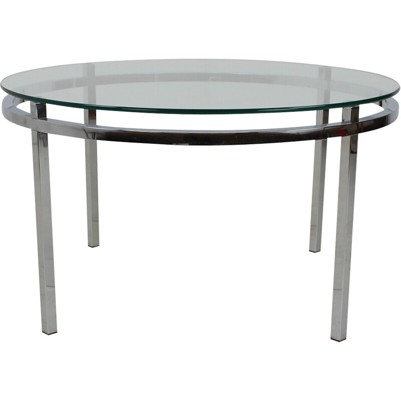 Vintage round conference table in chrome and glass, Italy 1970s