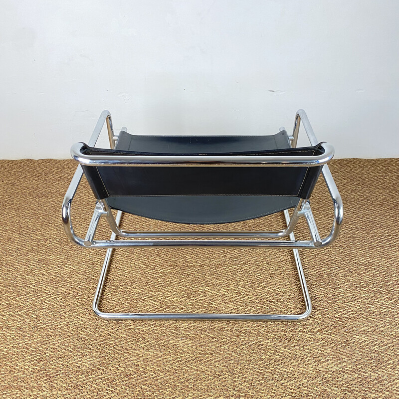 Freischwinger-Sessel aus schwarzem Leder und Stahlrohr von Luigi Saccardo für Arrmet