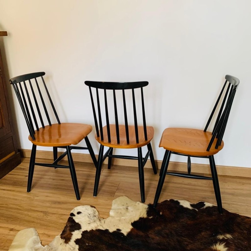 Set of 3 vintage Fanett chairs by Ilmari Tapiovaara for Edsbyverken