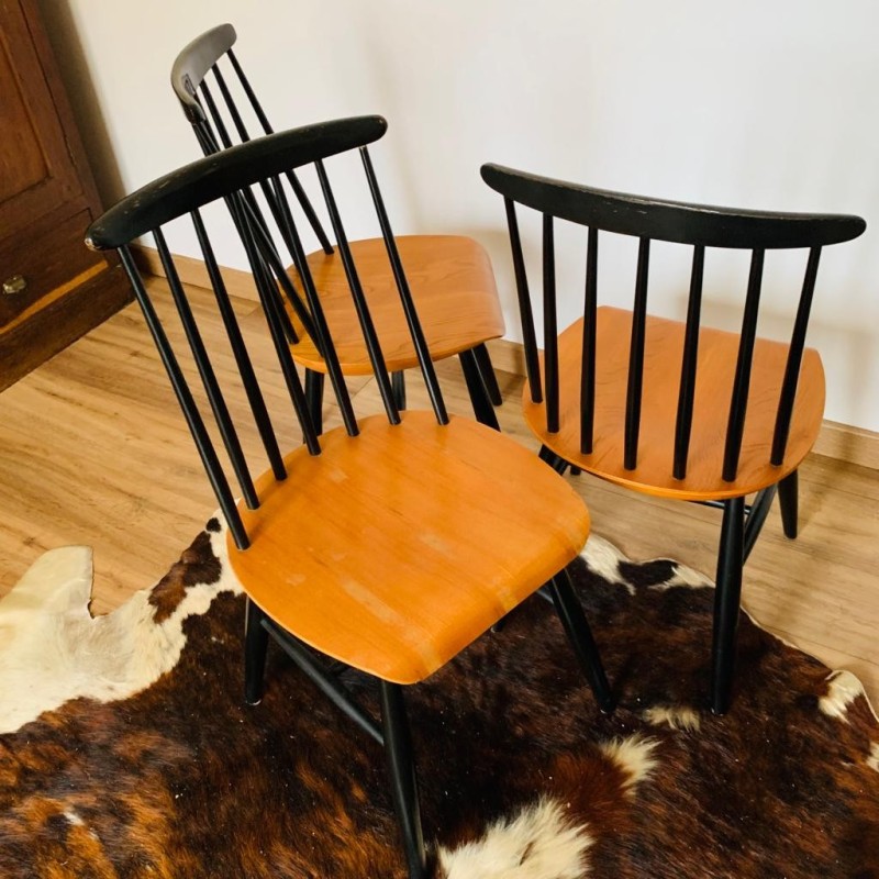 Set of 3 vintage Fanett chairs by Ilmari Tapiovaara for Edsbyverken