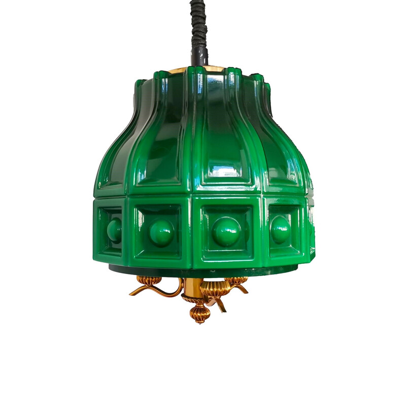 Scandinavische vintage groene glazen hanglamp van Helena Tynell voor Flygsfors, Zweden 1960