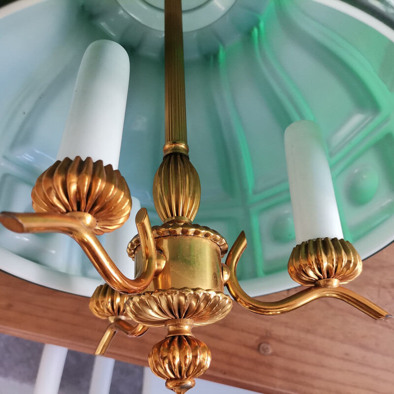 Scandinavische vintage groene glazen hanglamp van Helena Tynell voor Flygsfors, Zweden 1960