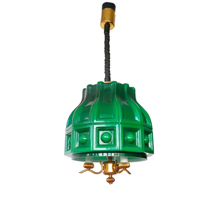 Lampada a sospensione scandinava in vetro verde vintage di Helena Tynell per Flygsfors, Svezia 1960