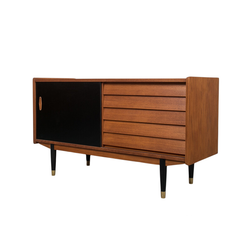 Scandinavian vintage sideboard with black sliding door by Nils Jonsson Sideboard for Hugo Troeds, 1960s