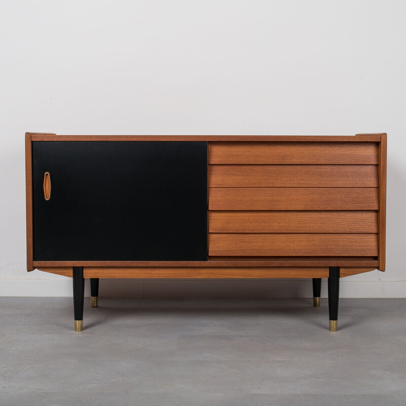 Scandinavisch vintage dressoir met zwarte schuifdeur van Nils Jonsson Sideboard voor Hugo Troeds, jaren 1960