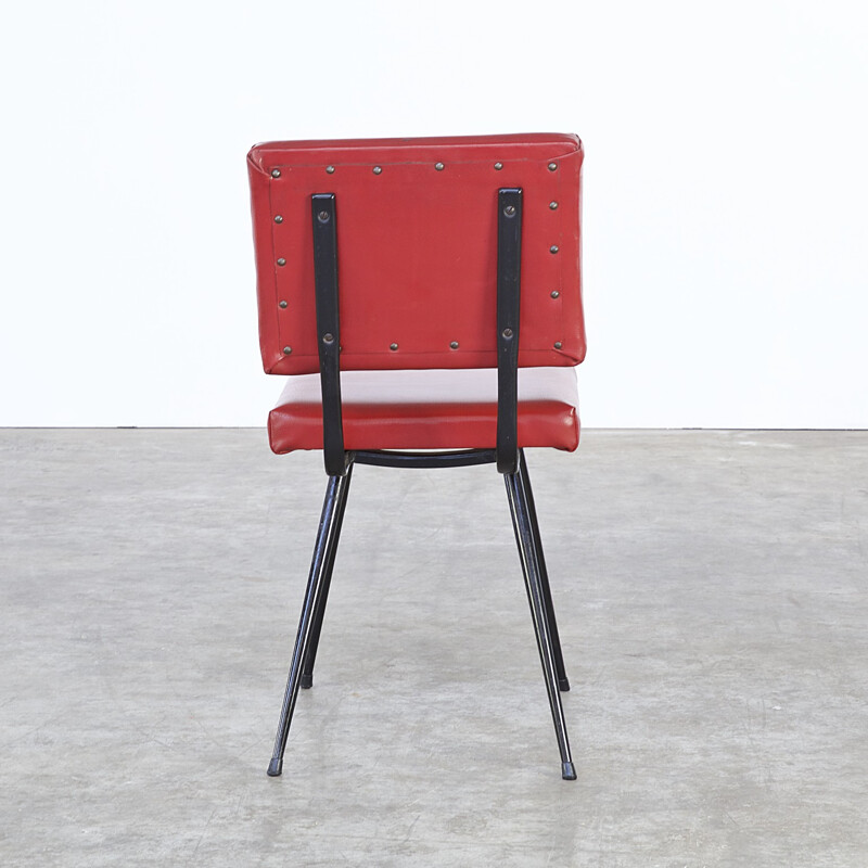 Ensemble de quatre chaises de salle à manger édition Brabantia en simili cuir rouge - 1970