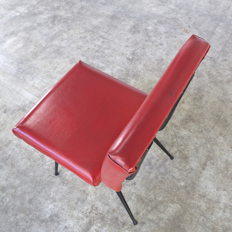 Set of 4 red dining chairs in skai produced by Brabantia - 1970s