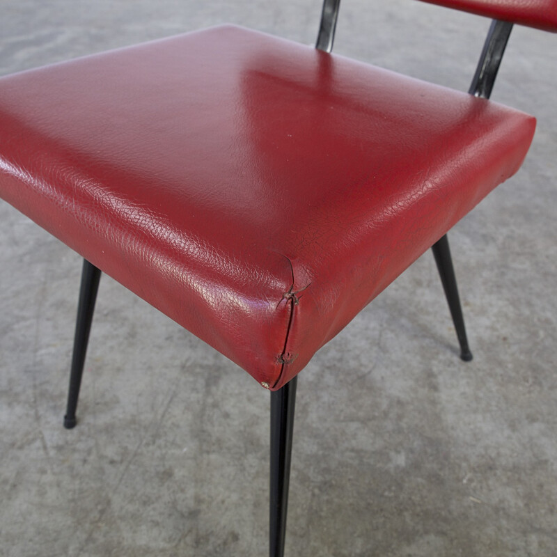 Set of 4 red dining chairs in skai produced by Brabantia - 1970s