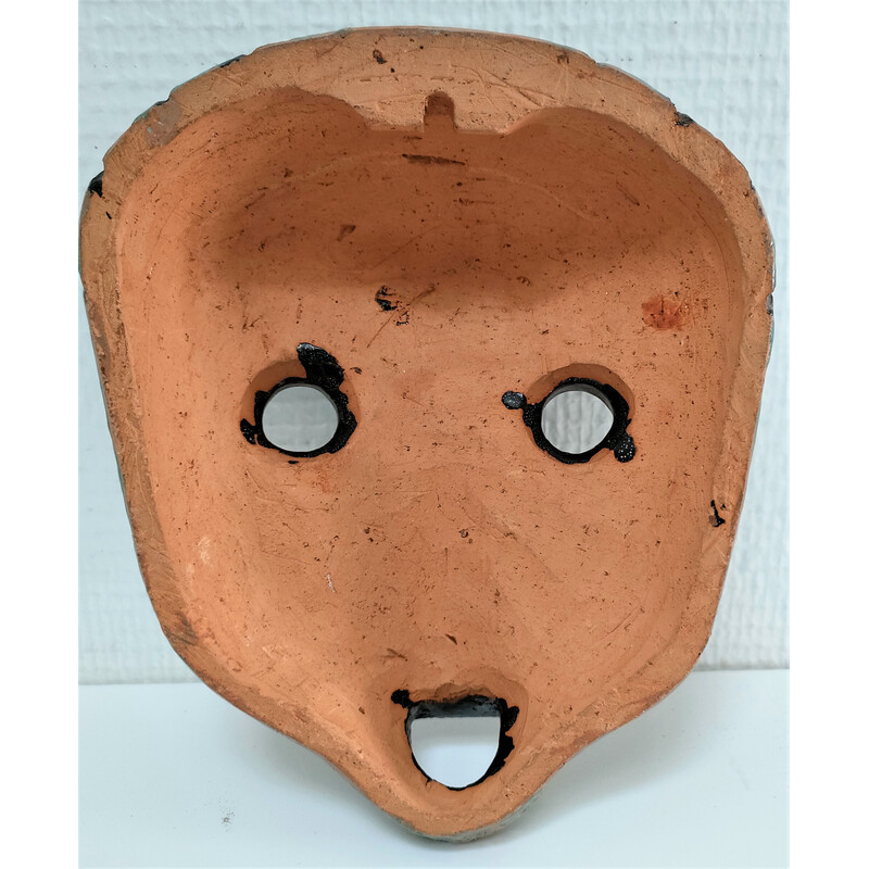 Vintage African tribal glazed terracotta mask, 1980