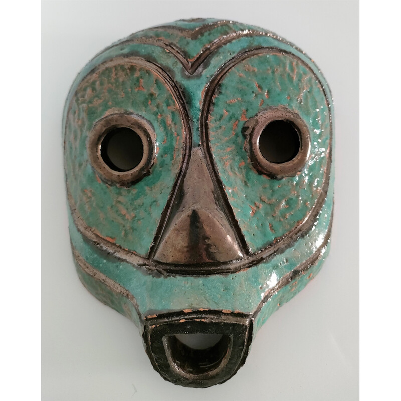 Vintage African tribal glazed terracotta mask, 1980