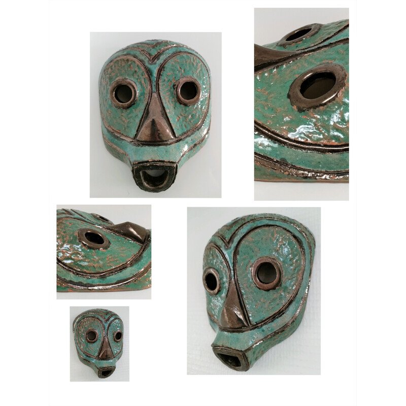 Dekorative Vintage African Tribal Mask aus glasiertem Terrakotta, 1980