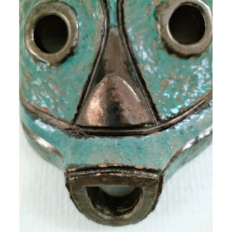 Vintage African tribal glazed terracotta mask, 1980