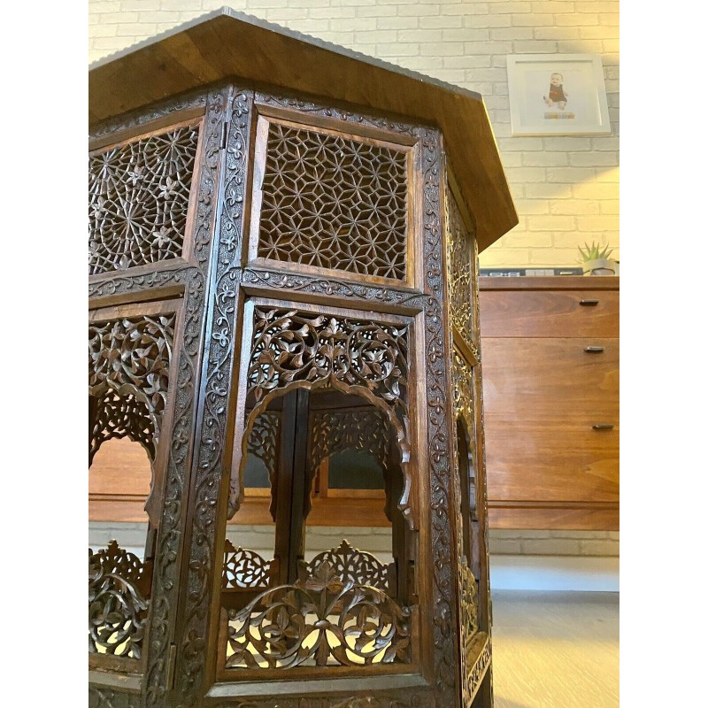 Tavolino ottagonale d'epoca anglo-indiano intagliato a mano