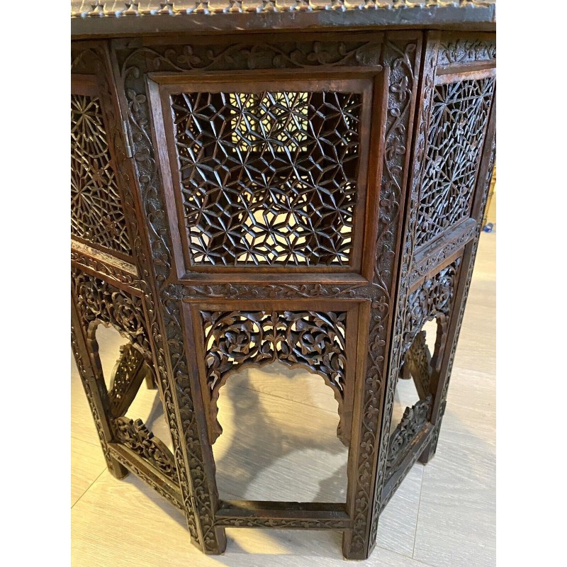 Vintage Anglo Indian hand carved octagonal side table