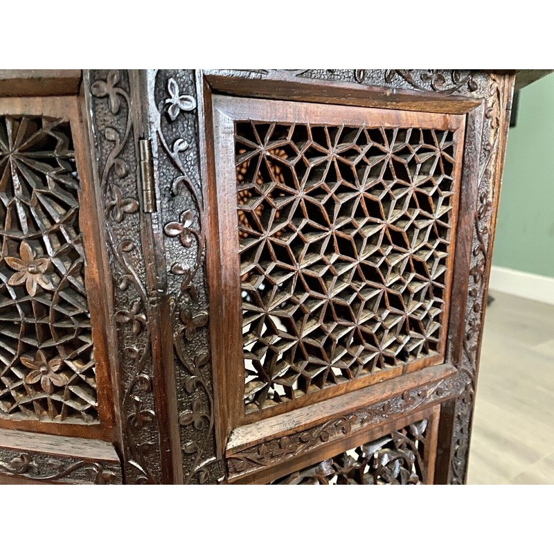 Vintage Anglo Indian hand carved octagonal side table