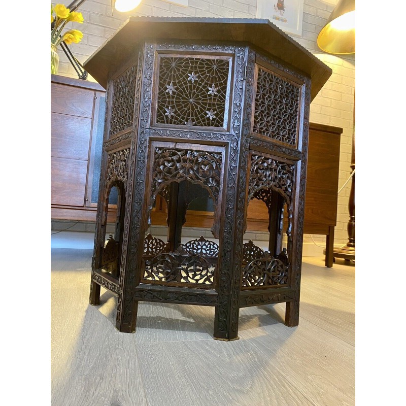 Vintage Anglo Indian hand carved octagonal side table