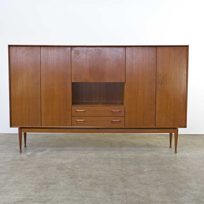 Teak cabinet with 4 doors, 2 drawers and 1 flapdoor produced by Vinde Mobelfabrik - 1960s